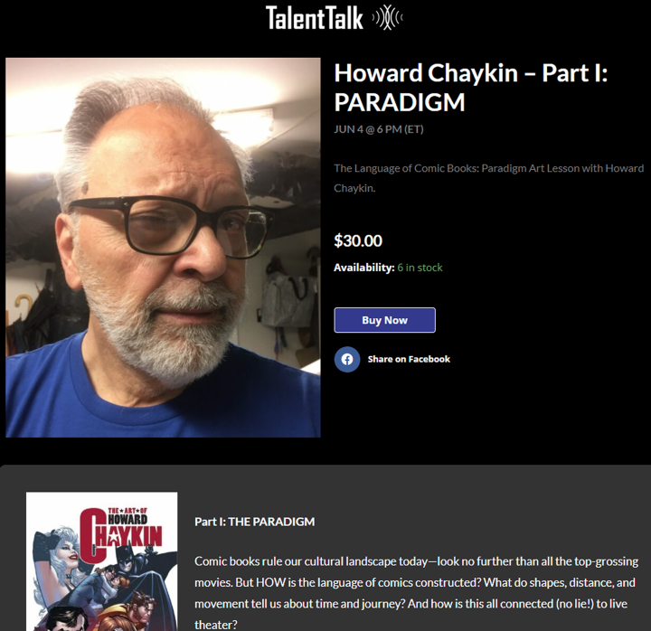 Howard Chaykin #TalentTalkLive event!  From THE COMiX NEWS WiRE (T)